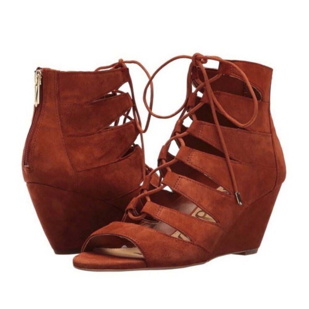 Sam Edelman Cinnamon Rust Santina Wedge Gladiator Lace Up Sandals Size 9.5